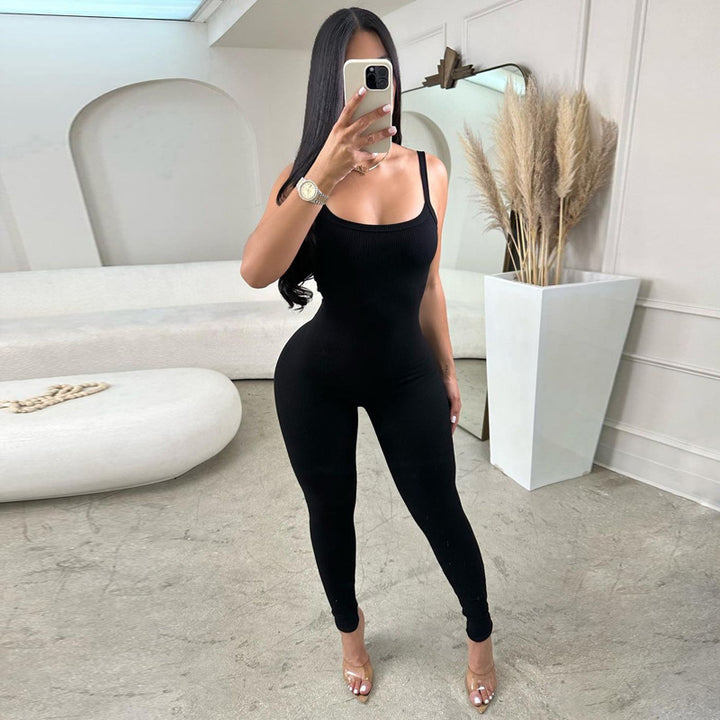 Dame Figurtilpasset Langærmet Jumpsuit i Ribstrik Stilla