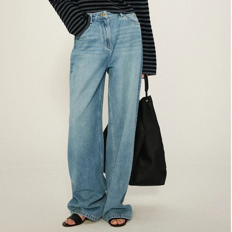 Dame brede High-Waist jeans i afslappet snit og åndbart denimstof Stilla