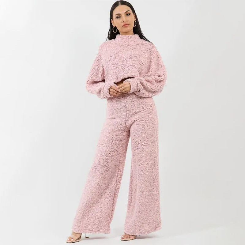 Dame Mode Cropped Sweater og Fluffy Bukser Sæt Stilla