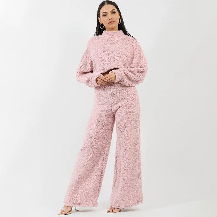 Dame Mode Cropped Sweater og Fluffy Bukser Sæt Stilla