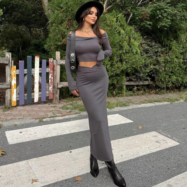 Dame elegant Crop-Top og lang Nederdel Sæt Stilla