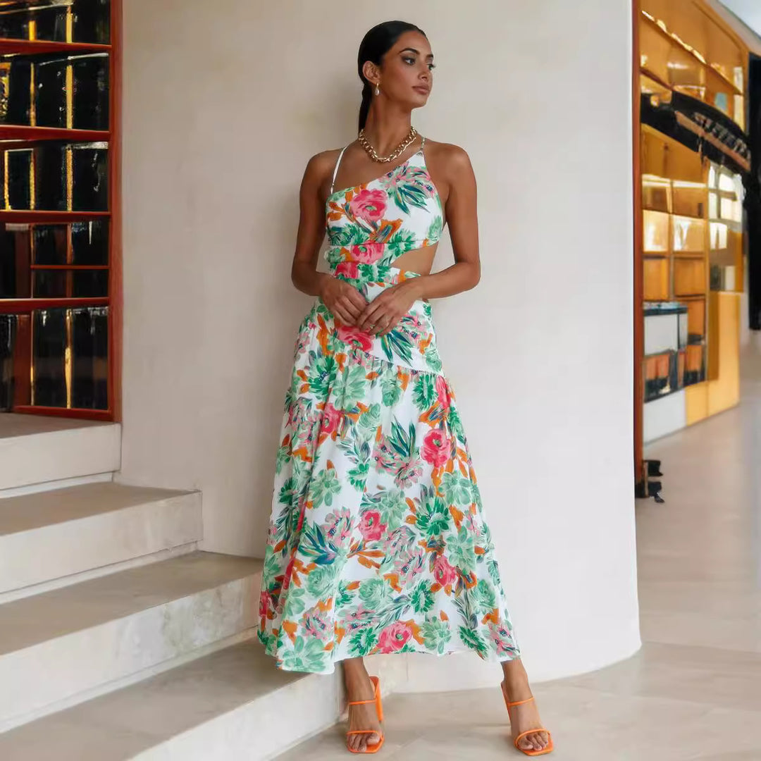 Femme Elegant Floral Cut-Out Maxi Kjole Stilla