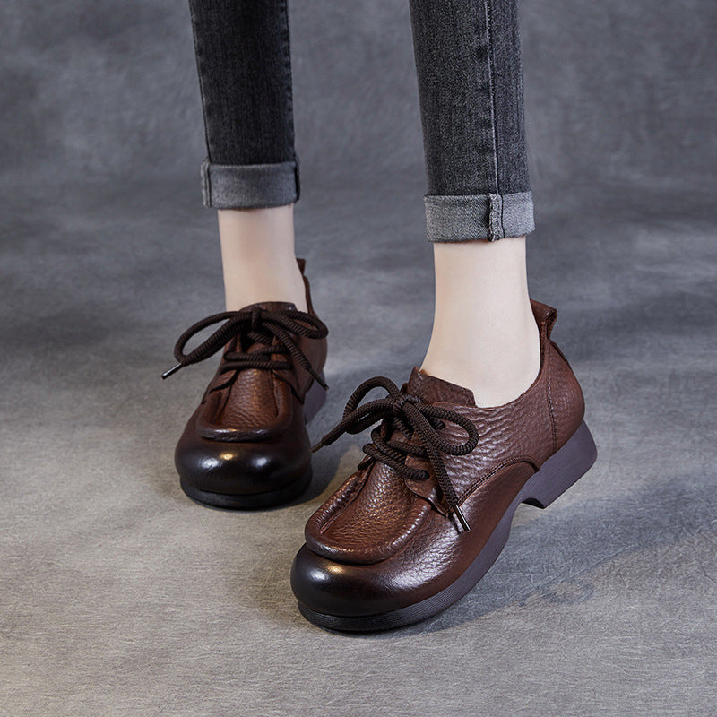 Dame vintage-inspirerede flade profil-snøre-Oxfords med struktureret læderoverdel Stilla