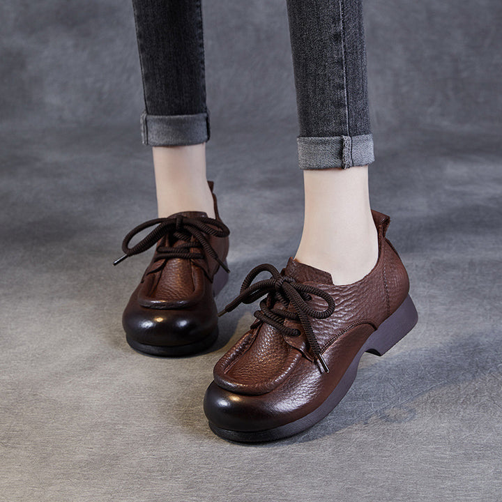 Dame vintage-inspirerede flade profil-snøre-Oxfords med struktureret læderoverdel Stilla