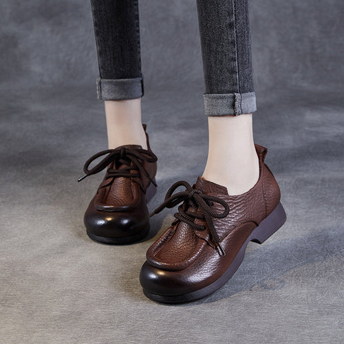 Dame vintage-inspirerede flade profil-snøre-Oxfords med struktureret læderoverdel Stilla
