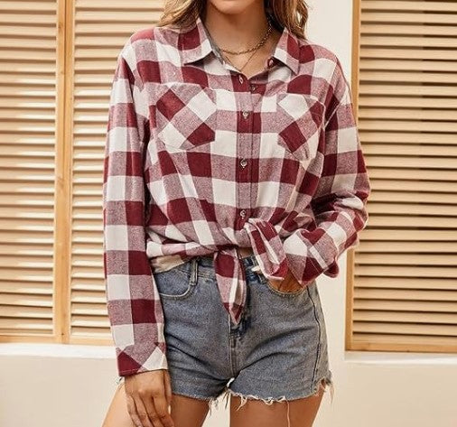 Kvinders ternet flannelbluse med knude-detalje Stilla