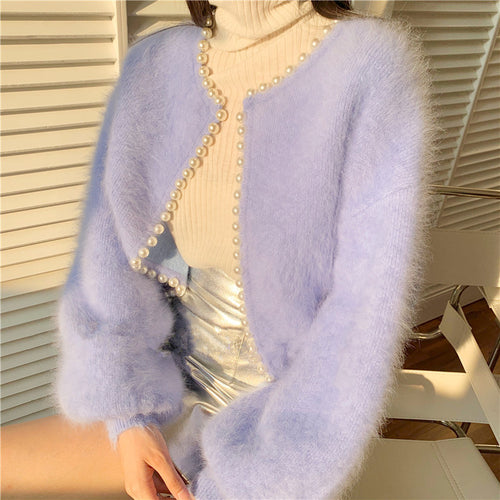 Femme Elegant Perler-Detalje Strik cardigan Stilla