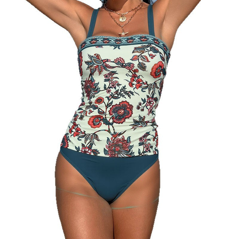 Dame Tankini sæt med blomsterdesign og justerbare stropper Skovae
