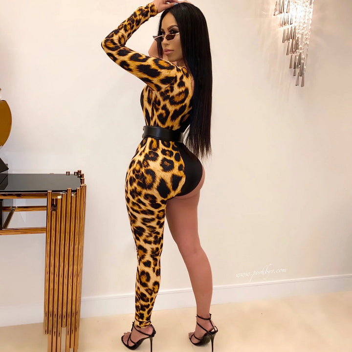 Dame Én-delt Overall med Animal-Print og asymmetrisk Snit Stilla