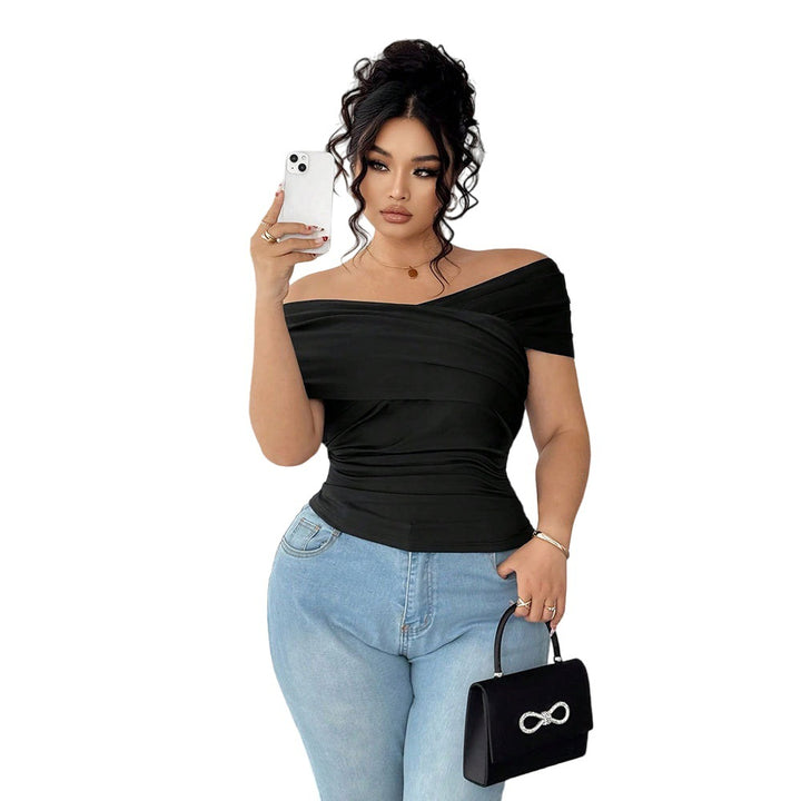 Dame elegant wrap top med off-shoulder design og ruching Skovae