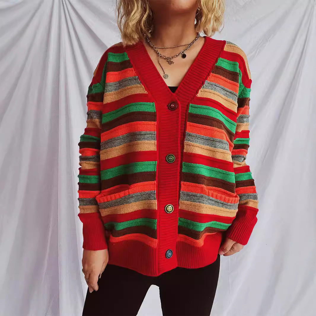 Kvinder casual cardigan med farverigt stribemønster og løs pasform Stilla