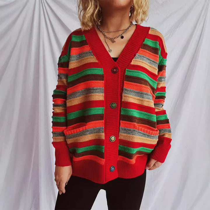 Kvinder casual cardigan med farverigt stribemønster og løs pasform Stilla