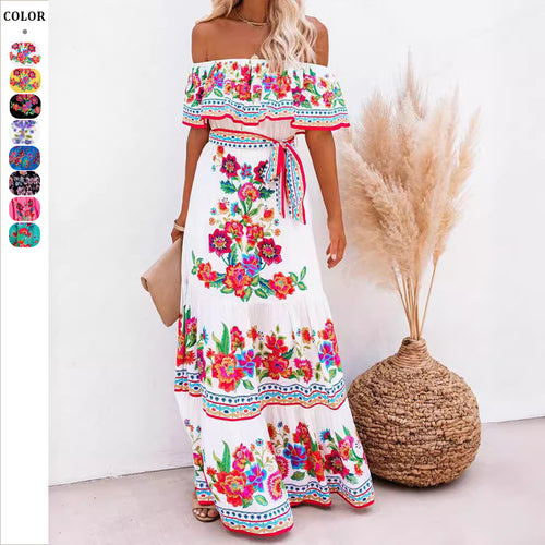 Dame Off-Shoulder Sommerkjole med floralt Volant Stilla