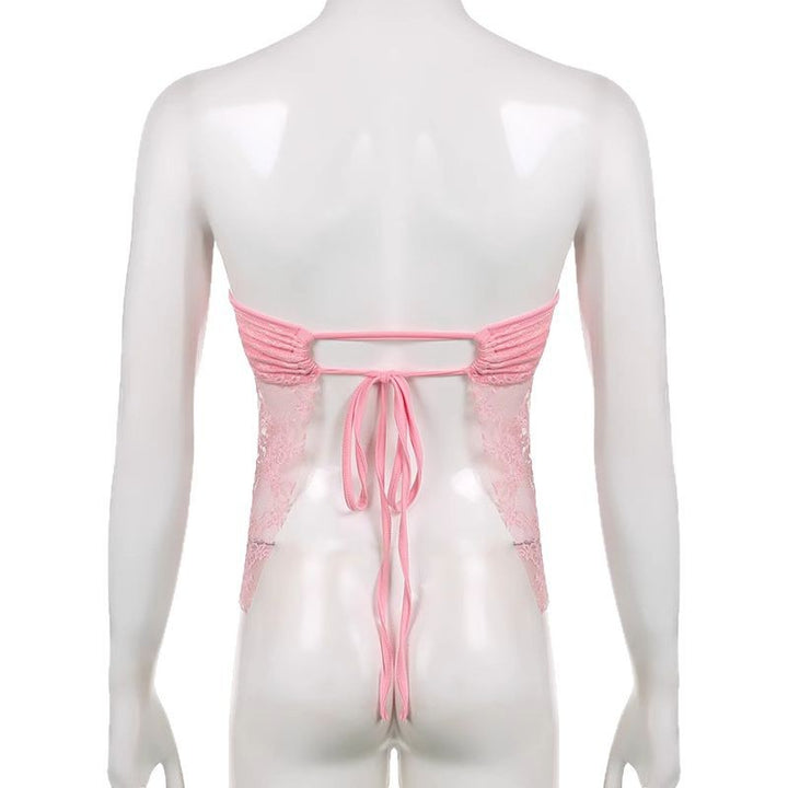 Dame Spids-Crop-Top med elegant Rynkning og transparente Detaljer Skovae