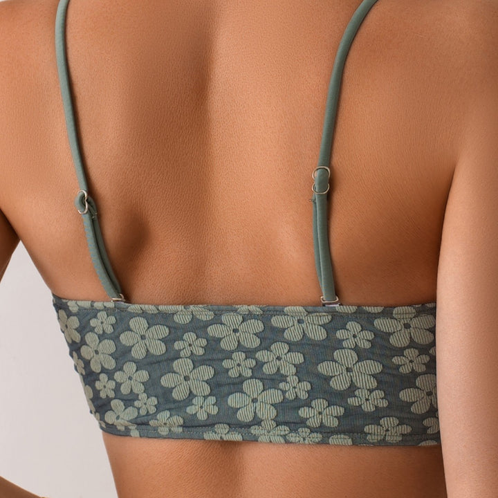 Dame Bandeau-bikini-sæt med blomstrede detaljer Skovae