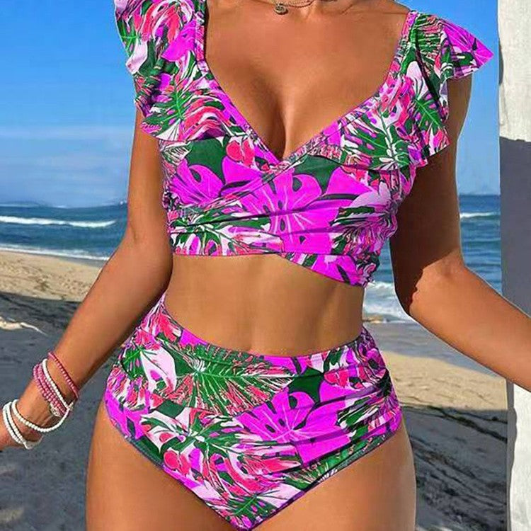Dame Cropped Bikini-sæt med legende flæse-design og elegant bindesystem Skovae