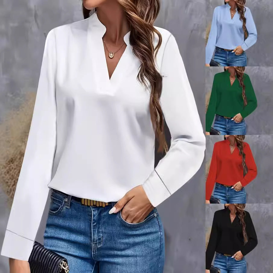 Dame elegant bluse med ståkrave Stilla
