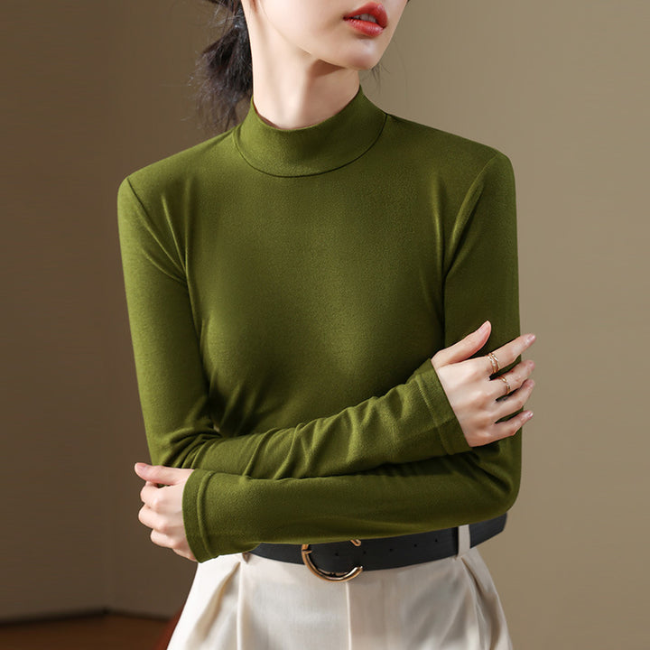 Dame Langærmet Turtleneck Top i blødt materiale med figursyet pasform Stilla