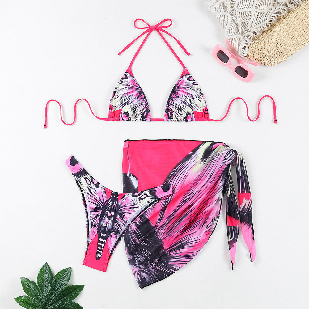 Dame Triangel-Bikini-Sæt med trendy sommerfugledesign og justerbare stropper Stilla