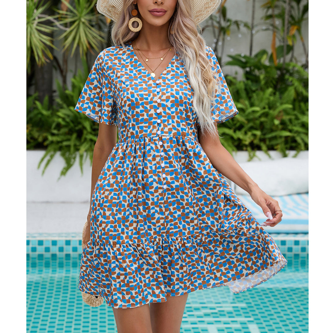 Dame Fritid Button-Up Mini Kjole med geometrisk mønster Stilla