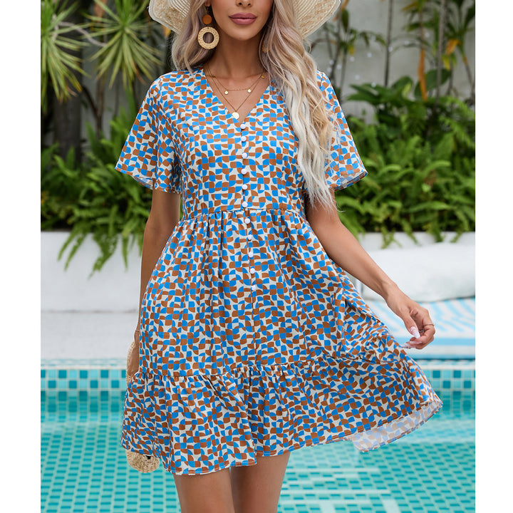 Dame Fritid Button-Up Mini Kjole med geometrisk mønster Stilla