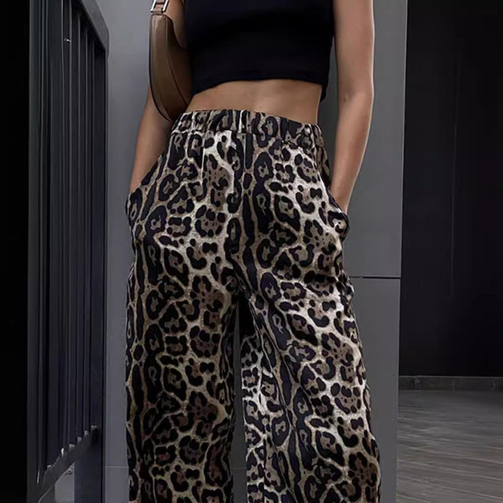 Dame afslappet Palazzo-bukser med moderigtigt leopardmønster og elastisk talje Stiila