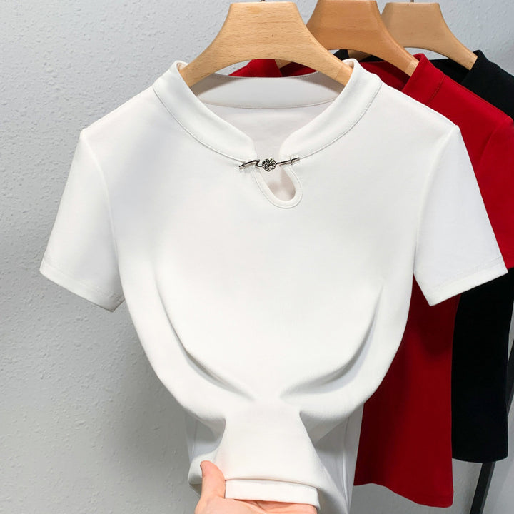 Dame skjorte med elegant kraveparti og dekoration lukning Stilla