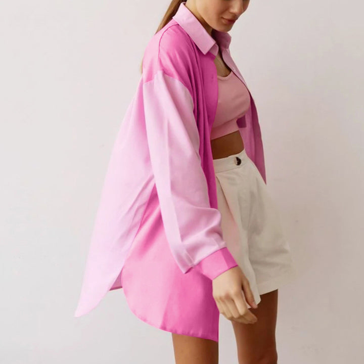 Dame Oversized Bluse med farvede blokdetaljer og moderne pasform Stilla