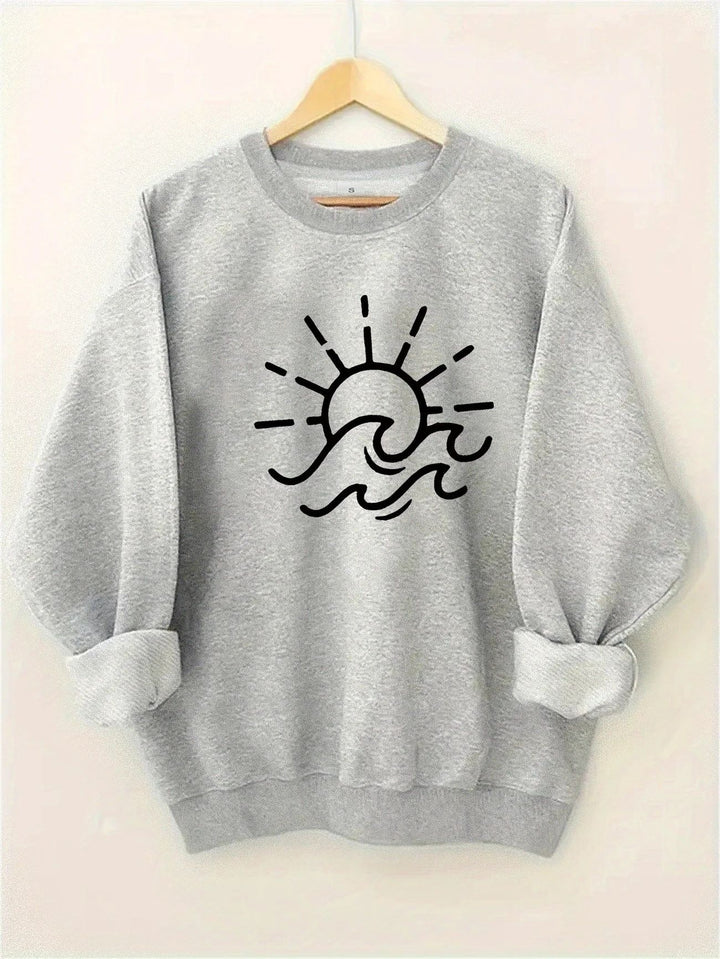 Kvinders sweatshirt med kreativt sol- og bølgedesign Stilla