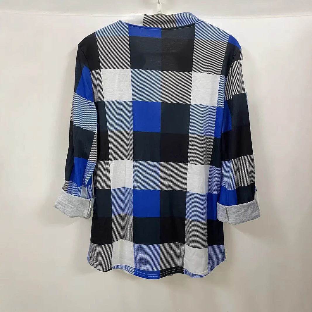 Damer Karo-Shirt med V-udskæring og afslappet snit Stilla