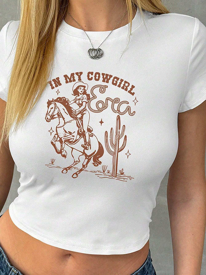Dame Crop-T-shirt med kreativ telefon-design Skovae