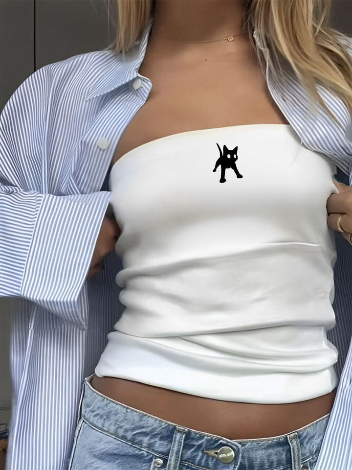 Dame bandeau-top med sporty Frankrig-design Skovae
