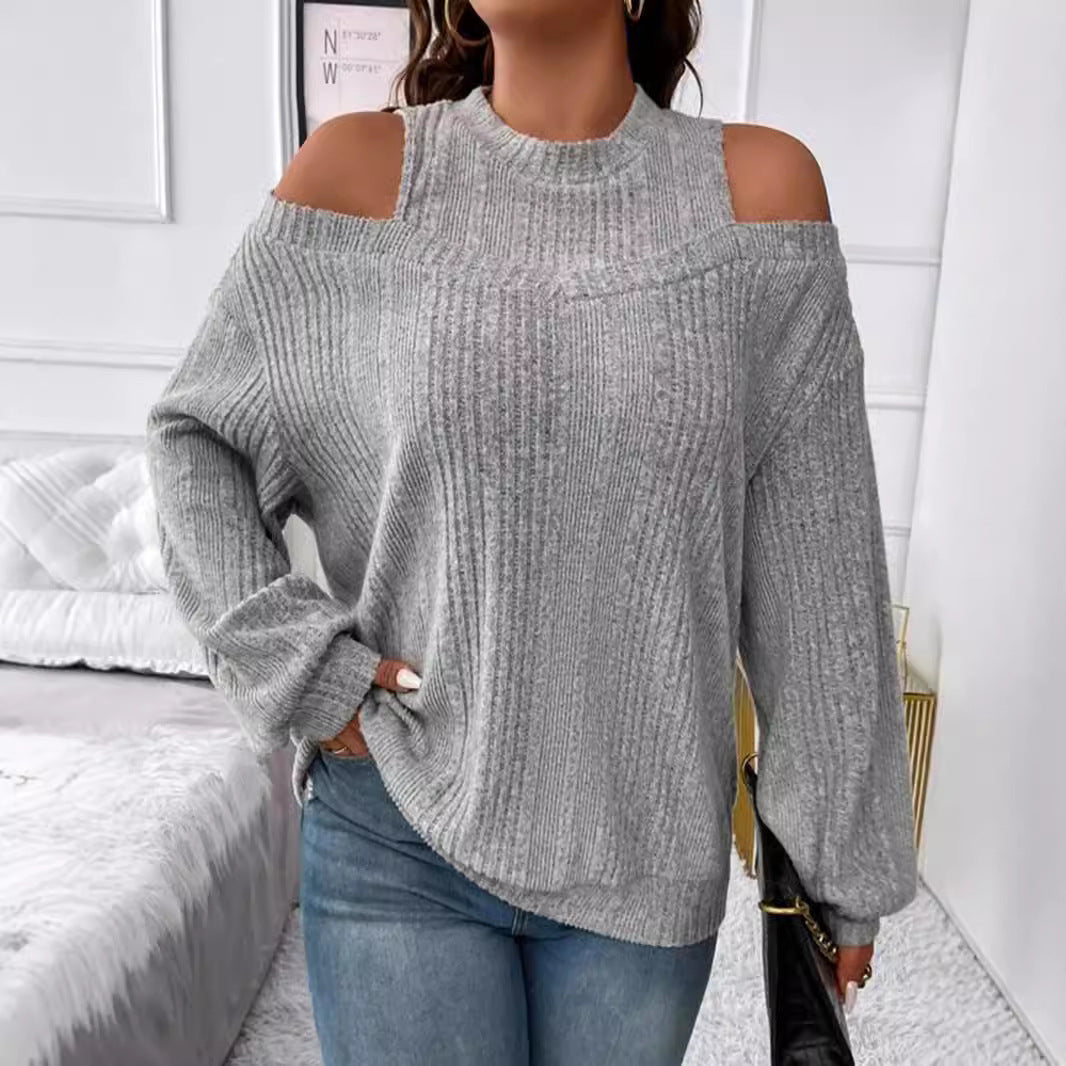Dame Mode Strikpullover med skuldersnit og ribstruktur Stilla