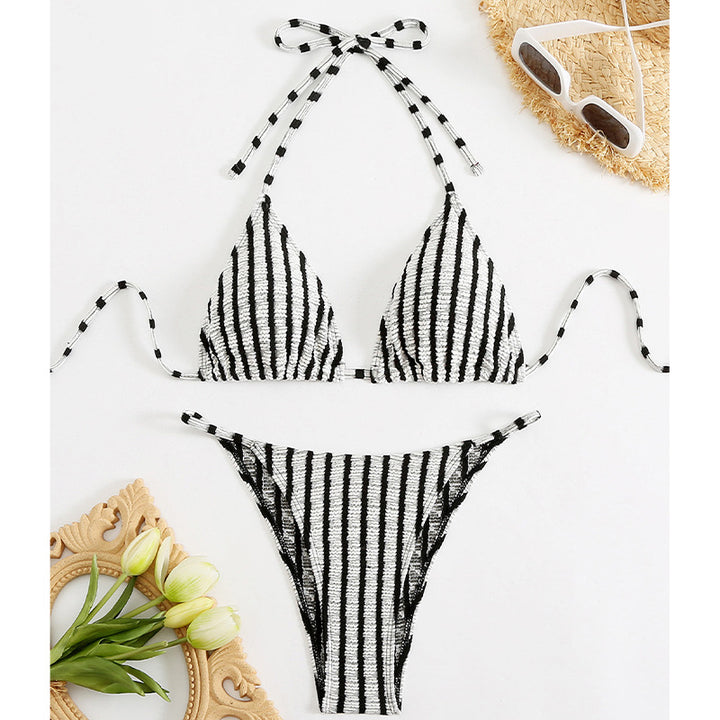 Femme Triangle Bikini Sæt med stribet Design Stilla