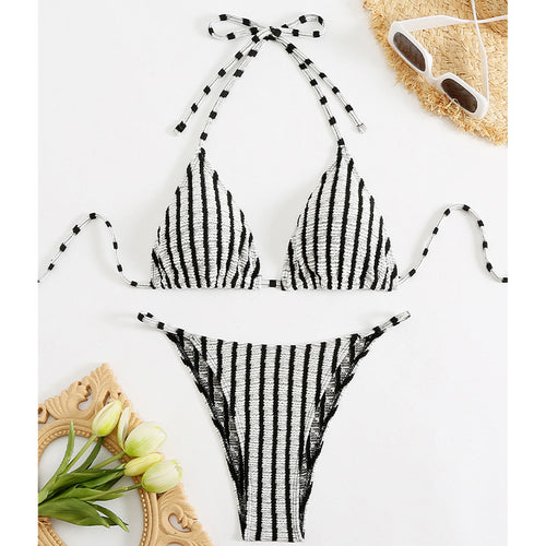Femme Triangle Bikini Sæt med stribet Design Stilla