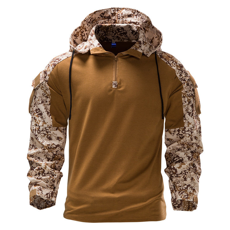 Herrer Taktisk Zip-Front Hoodie med Camouflage Ærmer Stilla