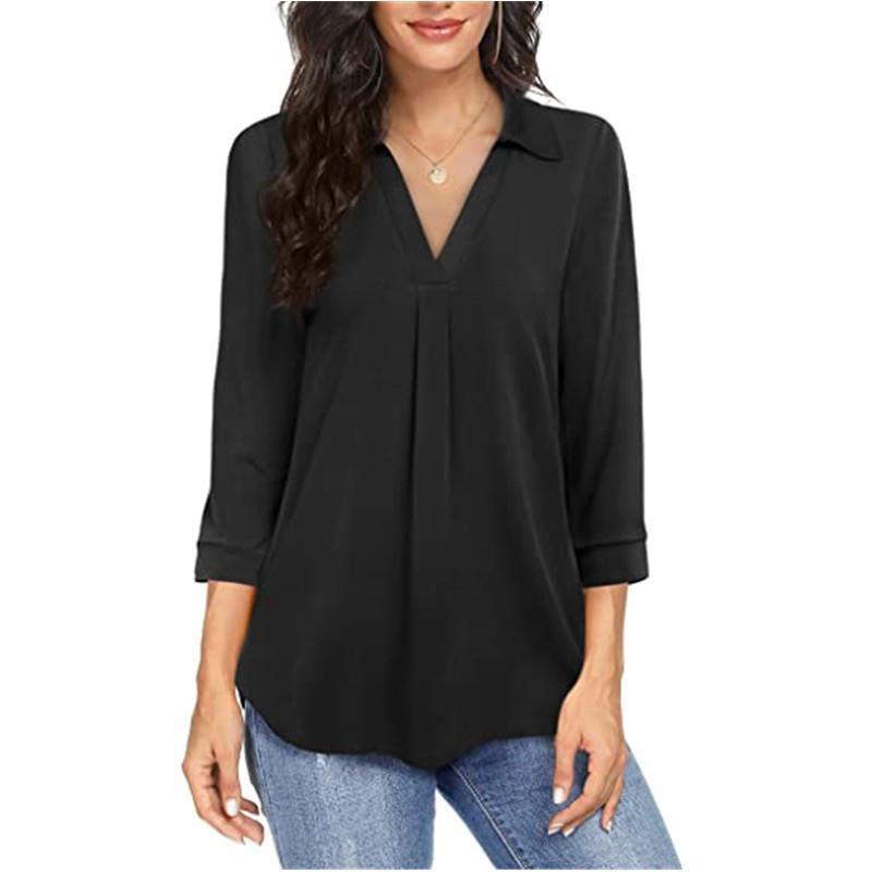 Dame elegant bluse med V-udskæring og plissering Stilla