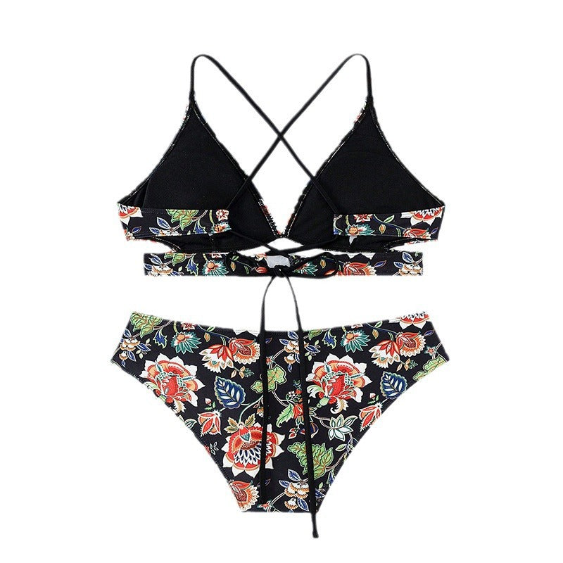 Dame Bikini-sæt med blomster mønster og højtaljet boks Stilla