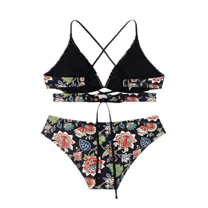 Dame Bikini-sæt med blomster mønster og højtaljet boks Stilla