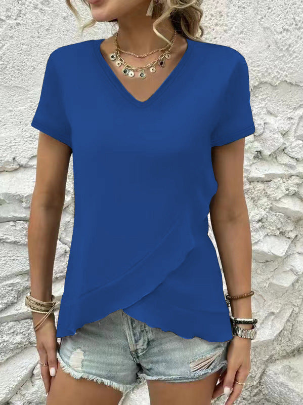 Dame stilfuldt V-hals asymmetrisk top Stilla