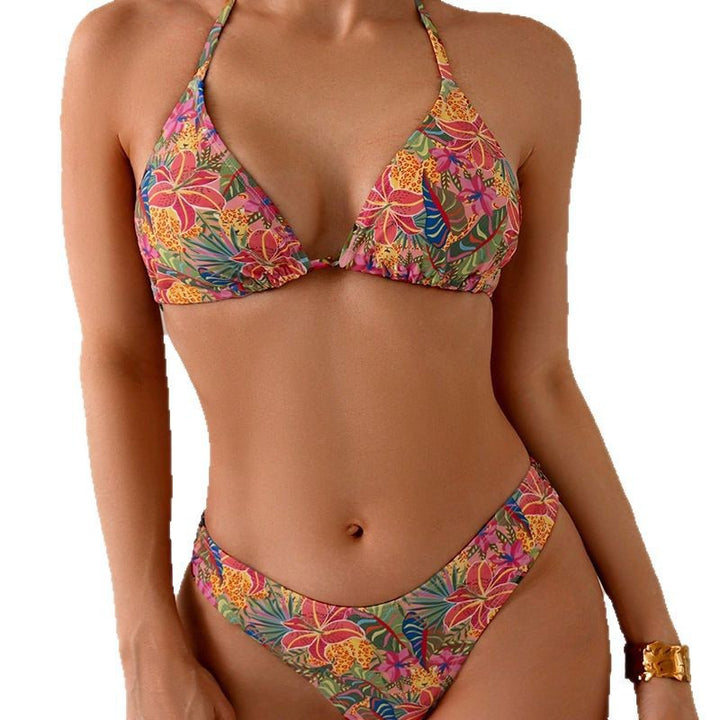 Dame triangel-bikini med blomsterprint og justerbare stropper Skovae