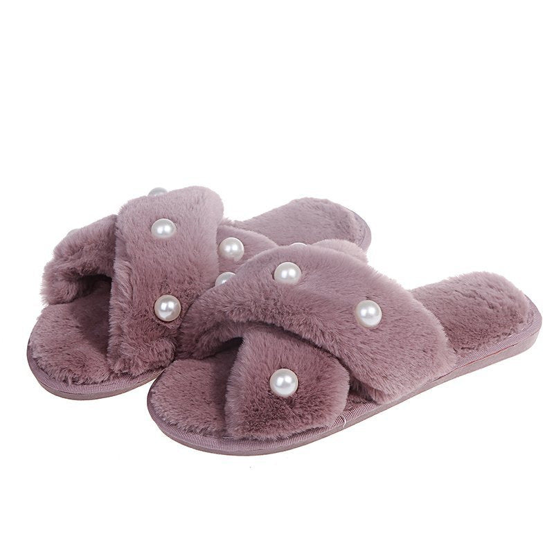 Dame bløde slippers med perleapplikation Stilla