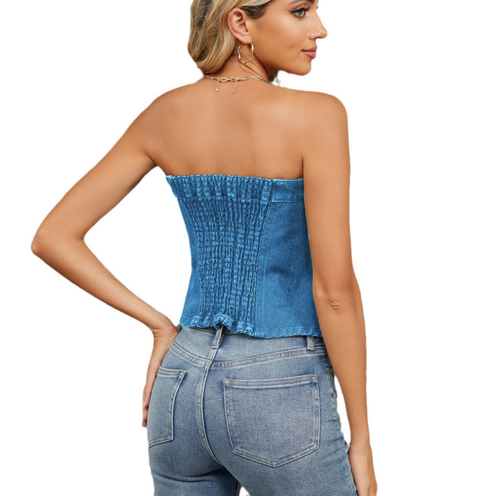 Dame Jeans-Corsage med knapdetalje og praktiske lommer Stilla