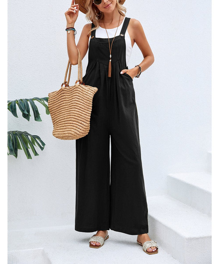 Dame jumpsuit med bred ben og knapdetaljer Stilla