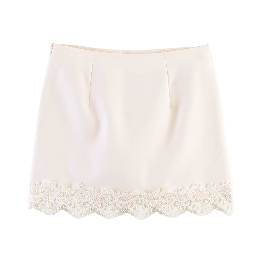 Dame Fin Nederdel med elegant Blonderdekor Skovae