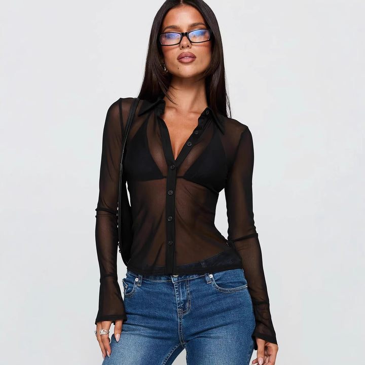 Dame Transparent Bluse med sexet design og fine knapdetaljer Skovae