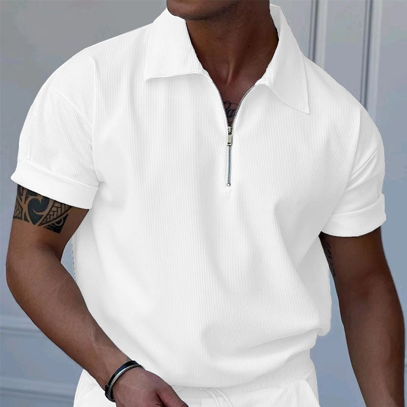 Herrer polo med kort lynlås og struktureret design Stilla