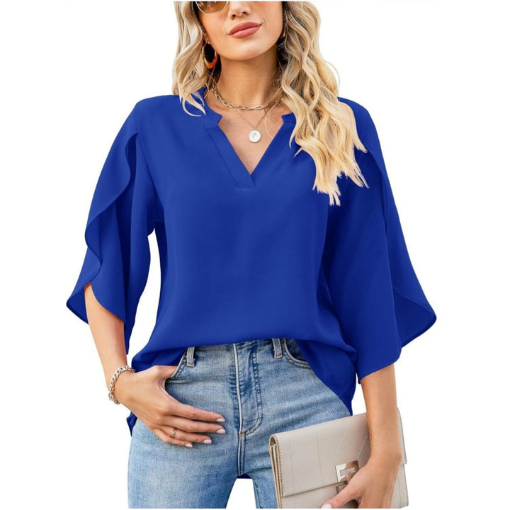 Dame Elegant Bluse med asymmetrisk ærme og V-udskæring Stilla