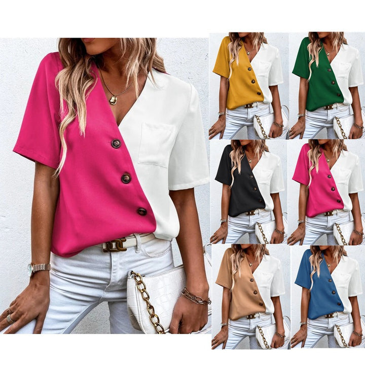 Dame Dual-Tone Knap-Bluse Stilla