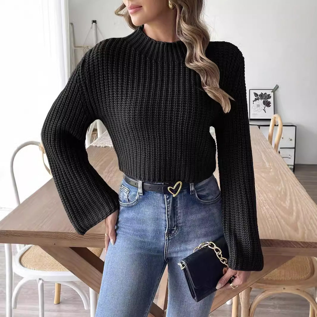 Dame strikpullover med bred arm Stilla